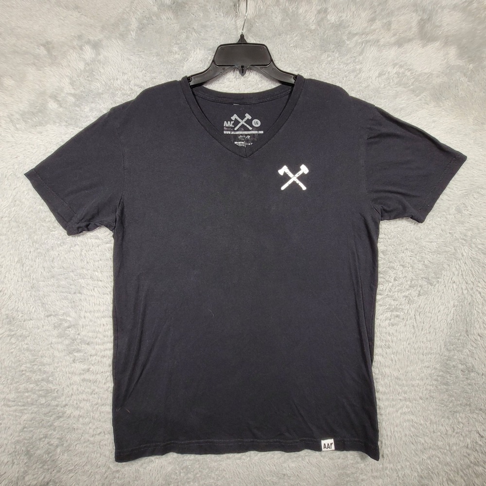 All American Roughneck AAR Shirt Mens‎ Large V-Neck Axe Hammer Logo Black